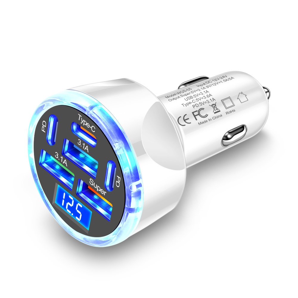 TEMU 6 Ports Car Charger Fast Charging Pd Qc3.0 Usb C Auto Phone Charger Adapter In Car For Iphone Xiaomi Quick Charger