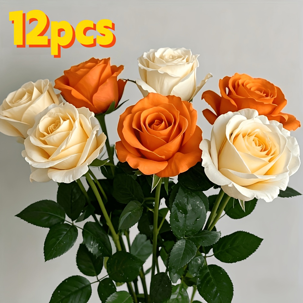 TEMU 12 Pezzi di Rose Artificiali Autunnali Multicolore, e Arancioni, Bouquet di Rose Artificiali Realistiche, Decorazione per Ufficio, Festa di