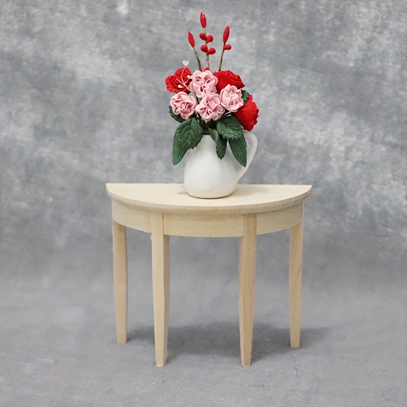 

1:12 Simulation Dollhouse Miniature Wooden Half Round Table Model Furniture Teatable Room Supplies And Craft Supplies For Classroom Decoration