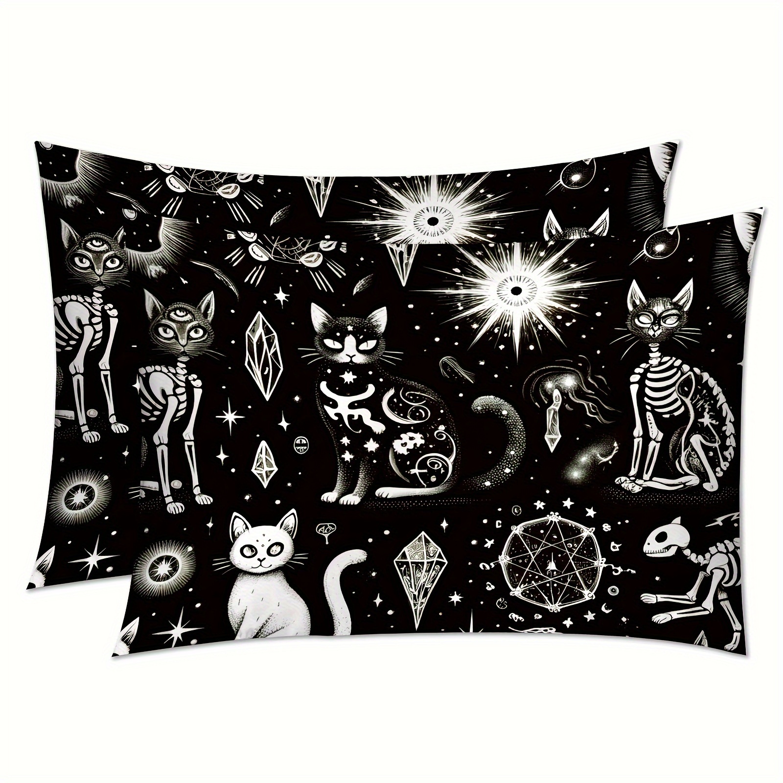 

2pcs Satin Pillowcase For Hair And Skin, Super Cases Set Of 2pcs, Digital Printing Black Cat For Halloween, Pillow Case Cover With Envelope Closure Without