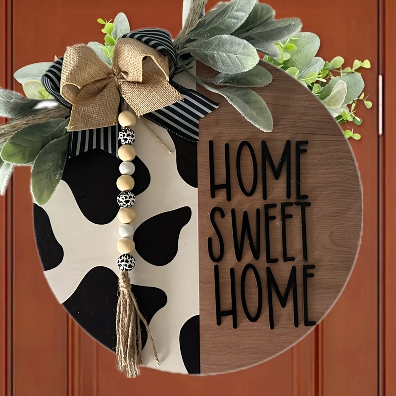 

Rustic Cow Print Welcome Sign: - Farmhouse Style Outdoor Decoration - No Battery Required