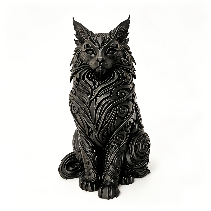 Image of 3.93inch Maine Coon Cat Sculpture, Recreating The Of The Cat, A Decoration, A Gift And Collectible For Cat Lovers, A Item For Bookshelves, Desks, Dining Tables, Bedside Tables