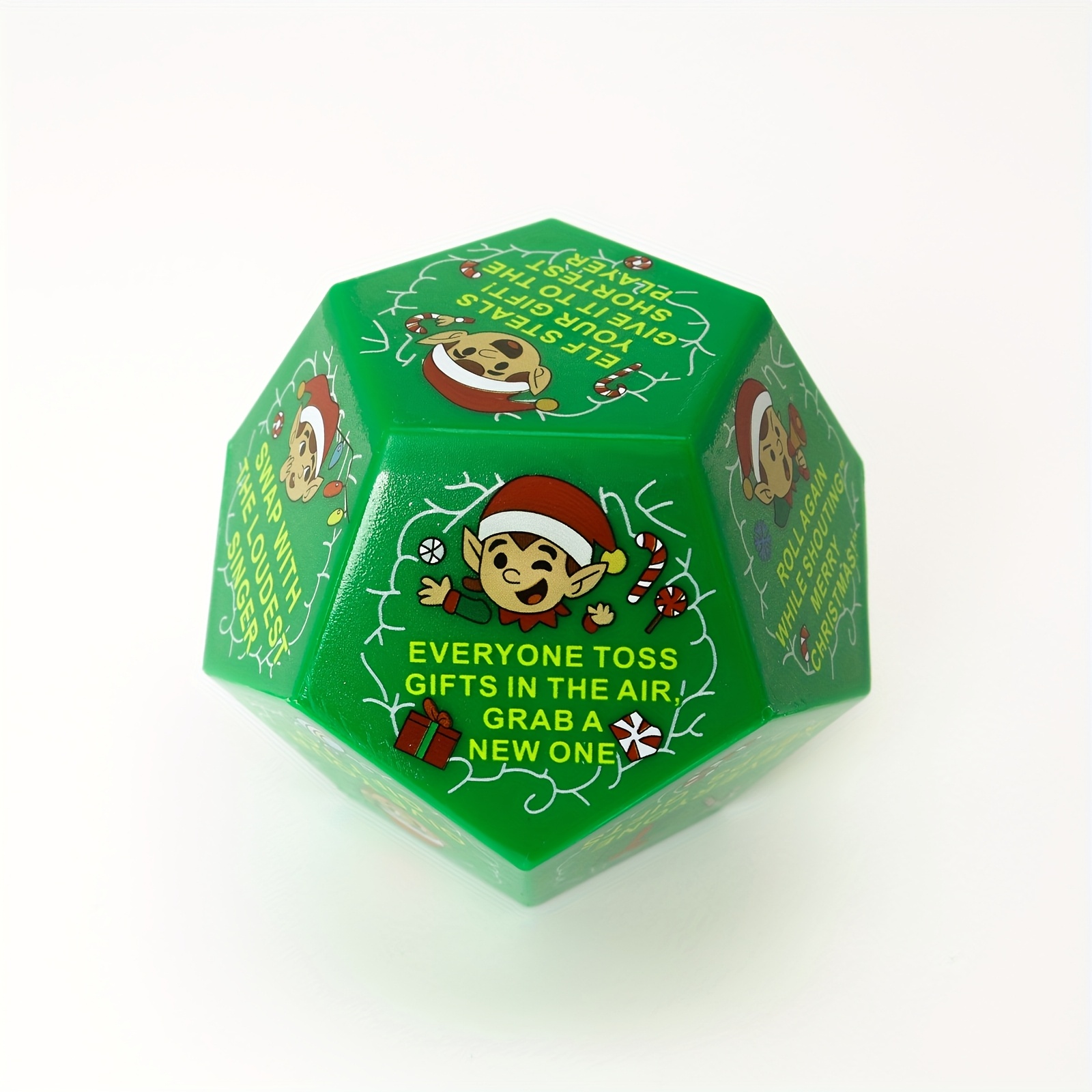 TEMU Dice For A 12-sided Christmas Party Game Featuring Santa And Elf Designs - Measuring 7.62x7.62x7.62cm, Plastic Dice Are Perfect For White