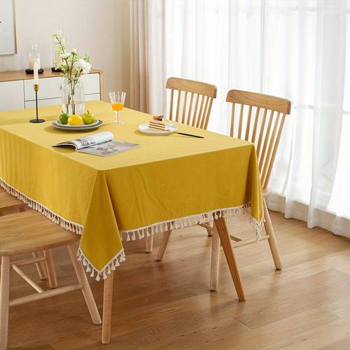 1pc of washed cotton fringed yellow tablecloth suitable for dining room living room table coffee table cabinet shoe cabinet and tea table decoration