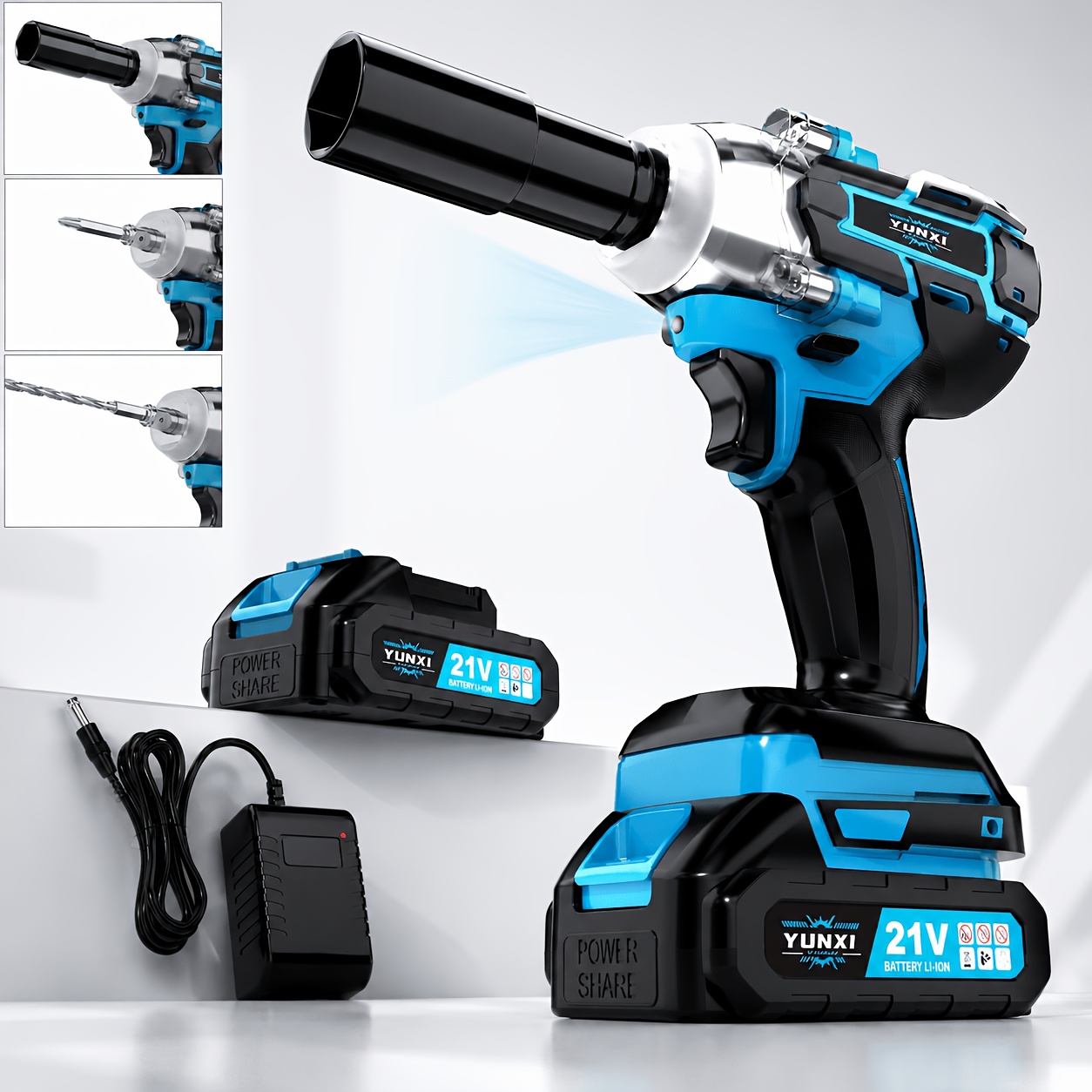 TEMU Cordless Impact Wrench Set, Ergonomic Grip, Brushless , Multifunctional Power Tool, Optional Battery, Quick Charger, Socket Accessories, Storage