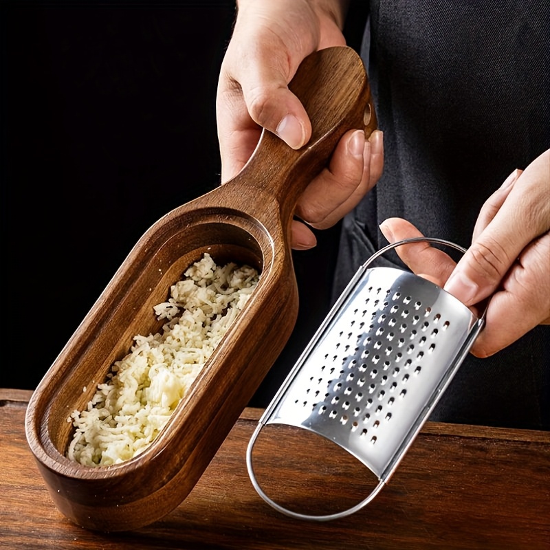 premium acacia wood handle stainless steel cheese grater ideal for shredding chocolate vegetables fruits durable kitchen tool with multiple blades   for   cheese grater