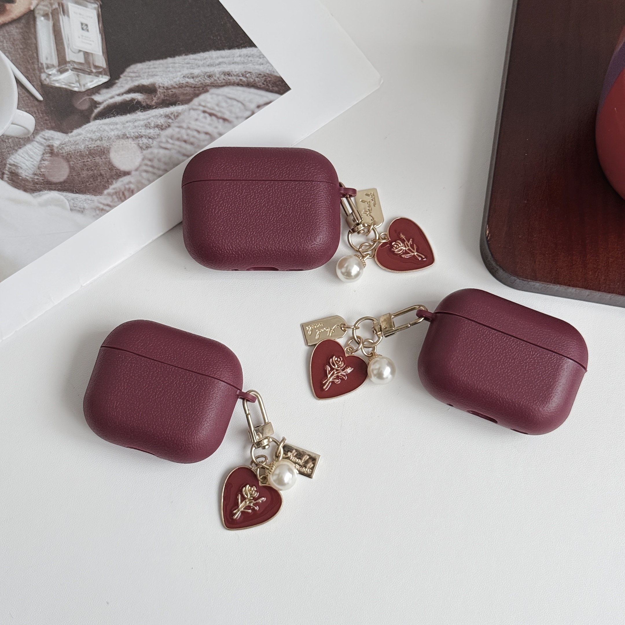 TEMU Sangle à motif facile avec pendentif de cœur et perle, convient aux coques de protection pour Airpods de 4e génération, 2e génération, 3e