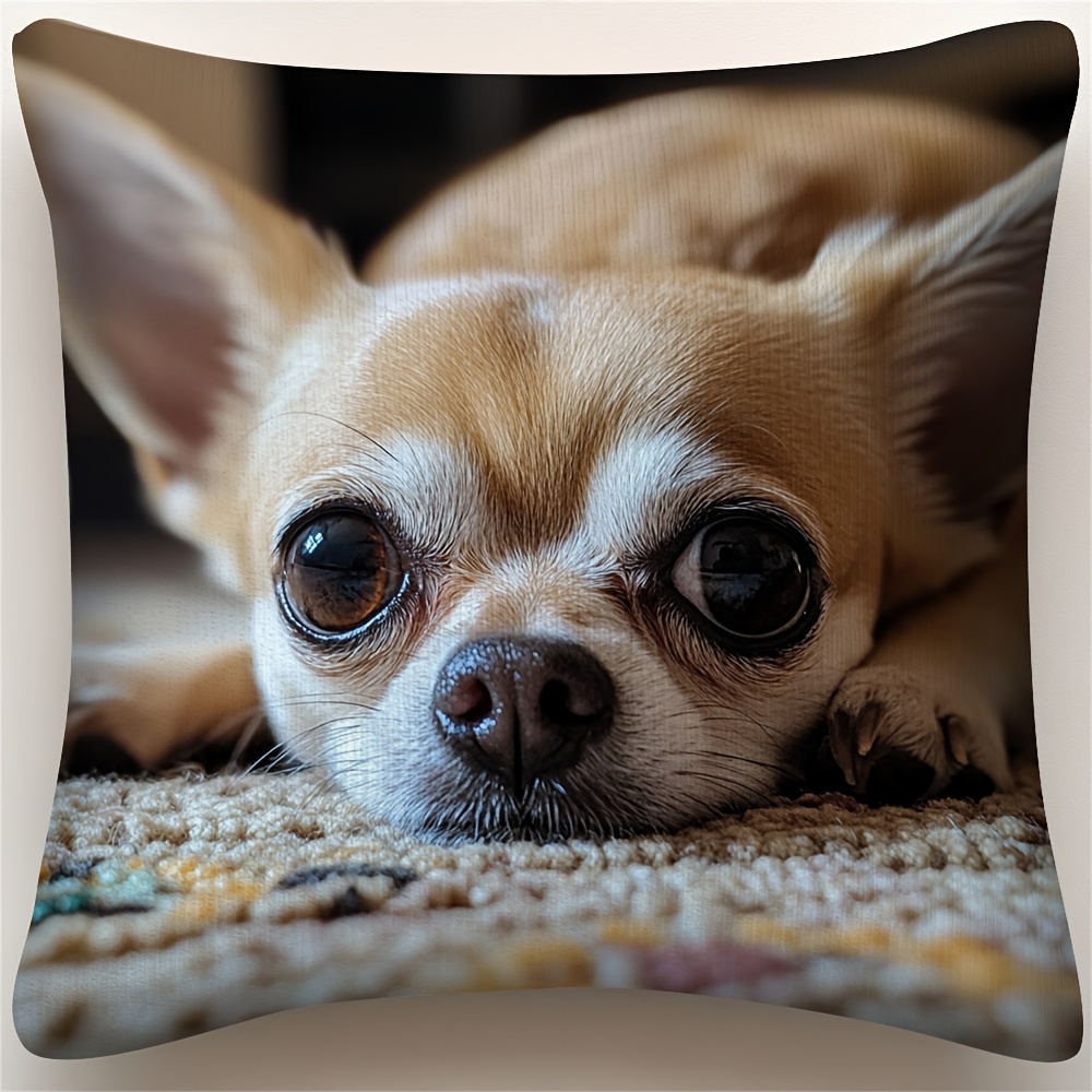 

Chihuahua Lying Down 18x18 Inch Pillow Cover - Double-sided, Vintage Style, Machine Washable Polyester With Invisible Zipper - Living Room & Seasonal Decor