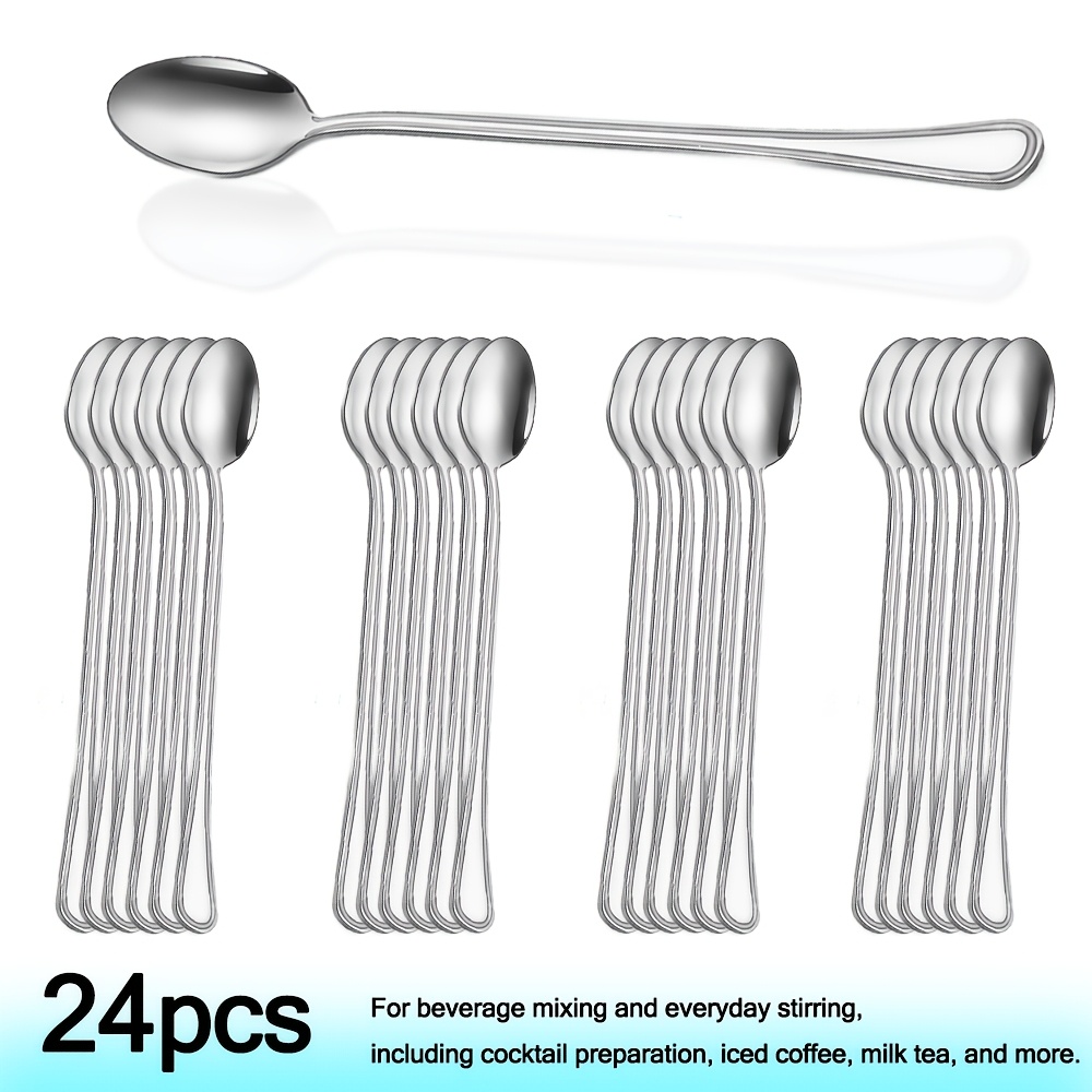 /72pcs Stainless Mixing Spoon Set (8.2 Inch), Multiple People Use, Mirror Polished Surface, Slim Spoon , Comfortable Grip, Dishwasher Safe, Suitable For Cocktail Mixing, Coffee Stirring And Bar Scenes