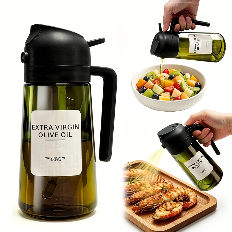 TEMU 1/2pcs 16Oz /Noir Distributeur d'huile en verre - Bouteille d'huile 2-en-1 et vaporisateur de cuisson avec bouchon à rabat automatique et