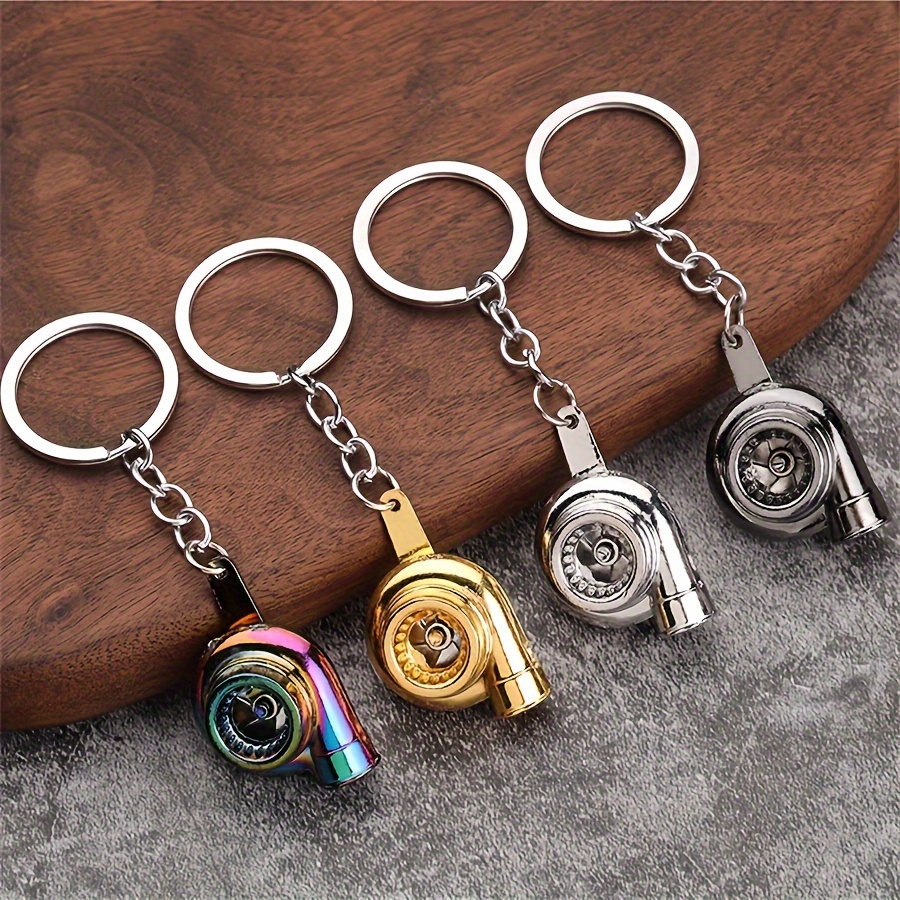 

1pc Fashionable Car Turbine Metal Keychain - Aluminum Alloy, Stylish Racing Pendant Design With Iridescent For Backpacks & Gifts