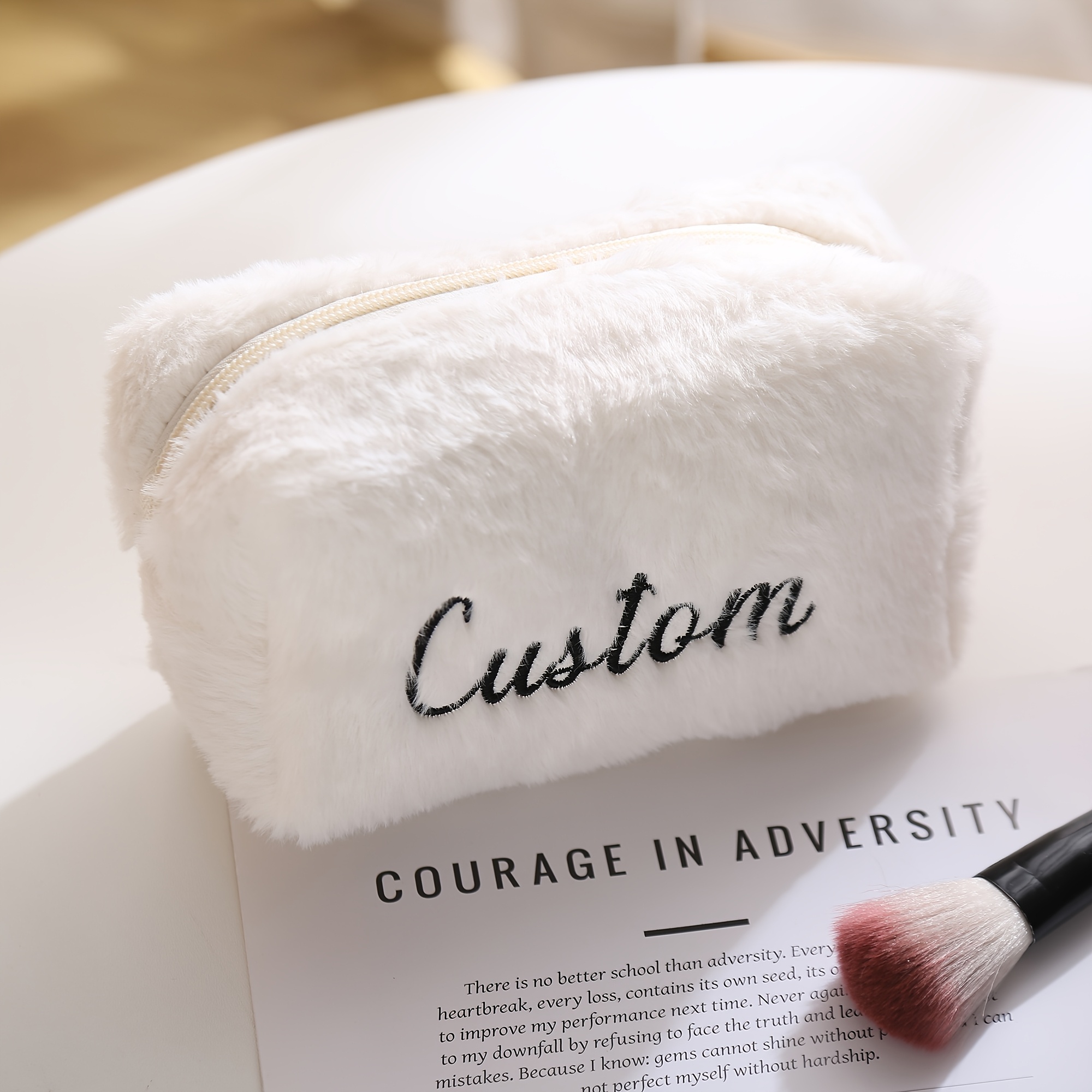 TEMU Personalized Large Custom Embroidered Name/initials Makeup Bag & Travel Case - Plush Suitable For, Dance, Wedding - Zippered Suitable For