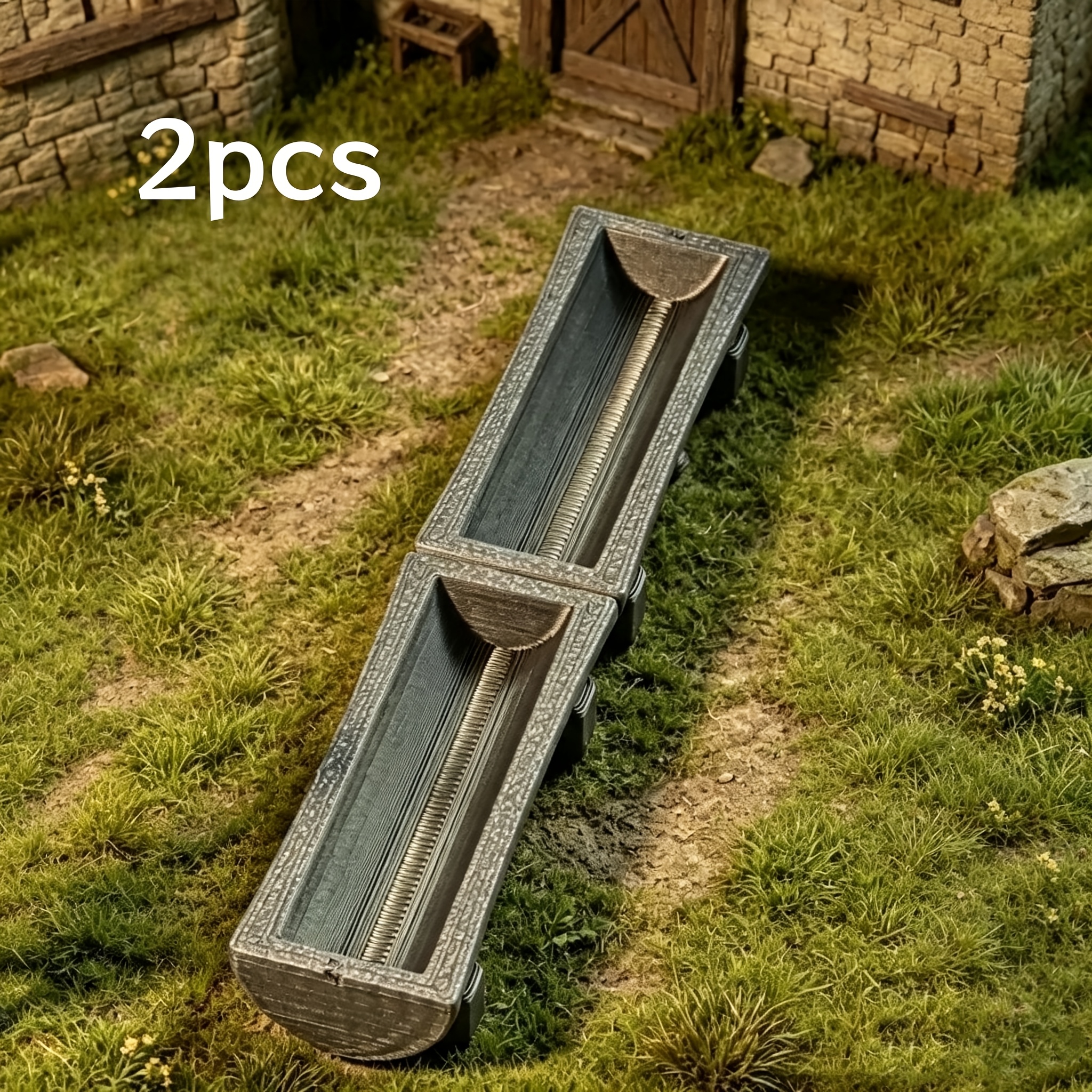 TEMU 2pcs Miniature Ranch Simulation Feeder, 1:12 Scale Farm Feeding Trough, Unpainted Farm Feeding Trough Miniature Model