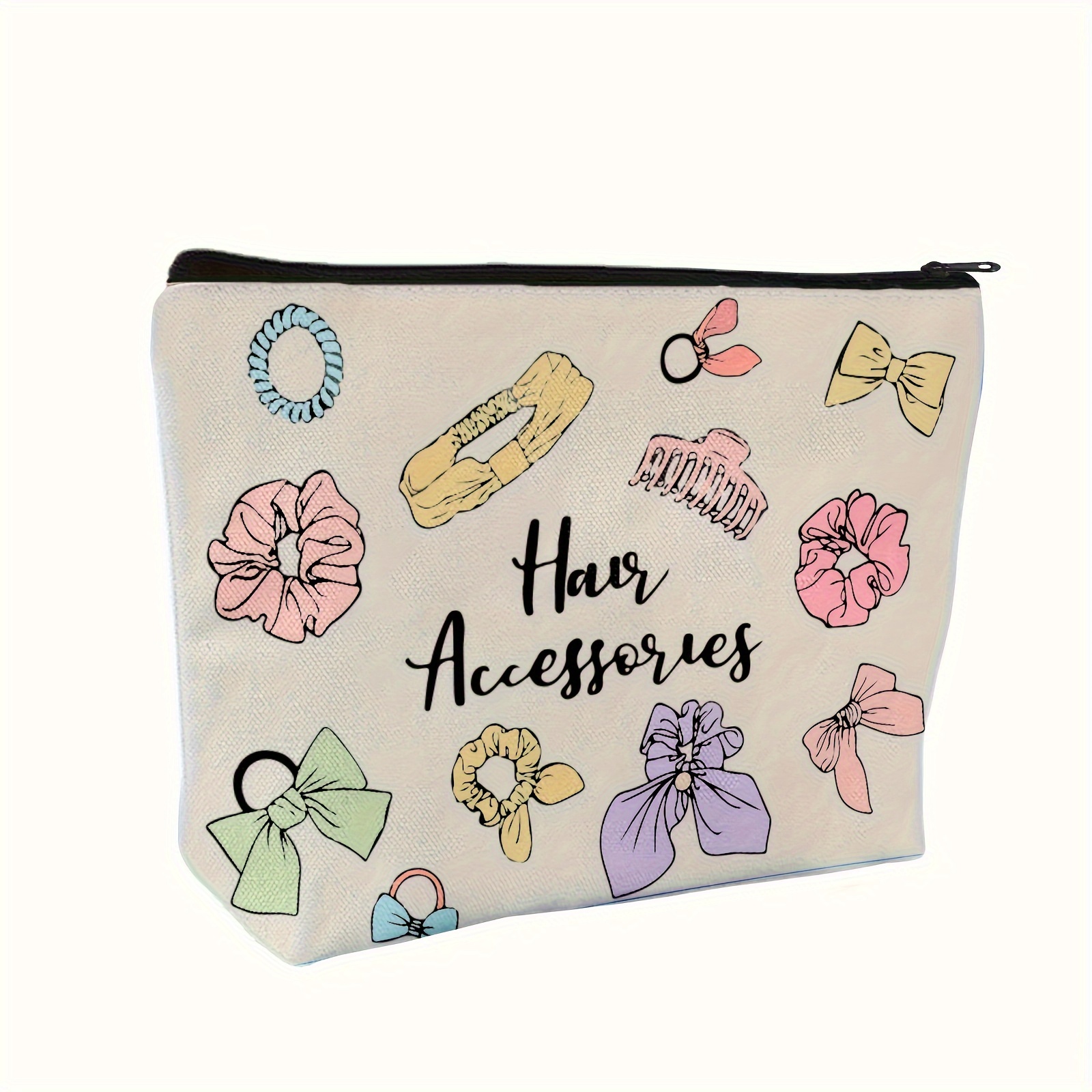 

1pc Stylish Hair Accessories Pouch - Multifunctional Makeup Bag With Floral Print, Portable Organizer For Hair Ties, Clips, And Essentials, Zipper Closure, Lightweight Travel Bag, Beige