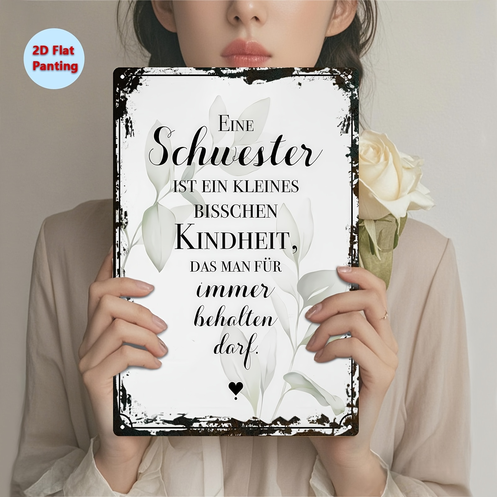 TEMU 1 Stück Aluminium Schild Kunst: "Eine Schwester stellt ein kleines der dar", Maße 20*30 cm oder 8*12 Zoll