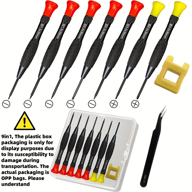 TEMU 9-in-1 Precision Screwdriver Set With Magnetic Repair Tool Kit, Tweezers & Case - Heavy-duty Metal Construction, Ergonomic Grip & Torx, For Phone, Laptop, Eyeglasses