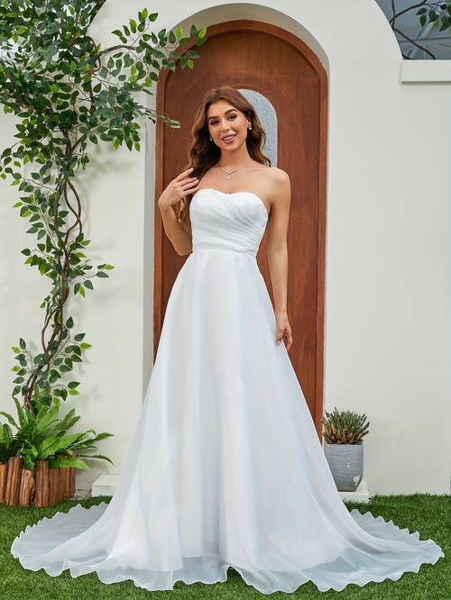 tailored wedding dress for women strapless wedding dress cocktail dress pleated decorative party dress