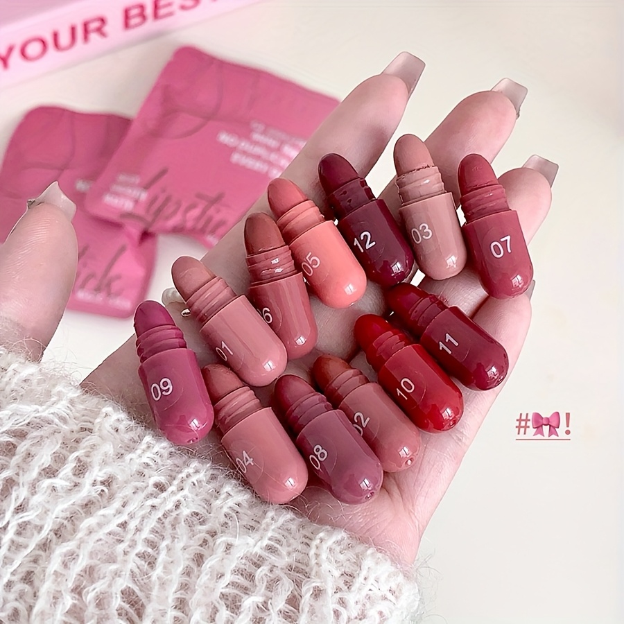 12pcs matte natural lipstick set capsule lip gloss rich soft