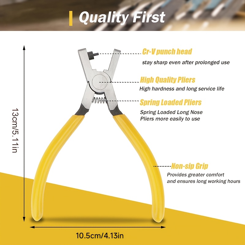 TEMU 1pc Leather Strap Punch Pliers (2mm Hole), Round Hole Punch, Yellow Non-slip Rubber Handle, Steel Material, Essential Diy Leather Craft Tool For