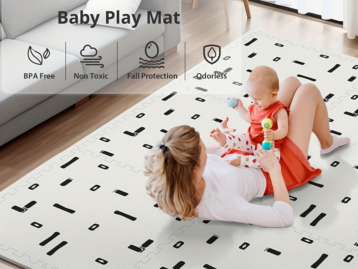   foam play mat for 6pcs interlocking crawling mats easy clean non toxic eva material   indoor outdoor fun stylish designs including   funnel stripe details 8