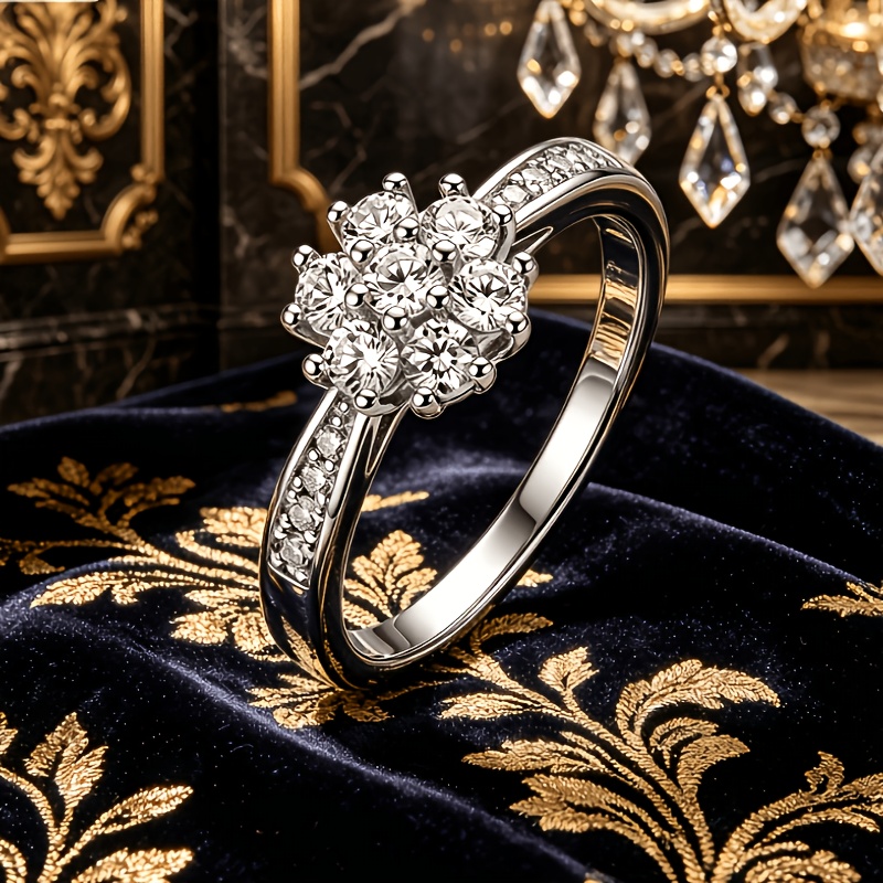 Retro Classic Style Cluster-Set Ring with Synthetic Zirconia