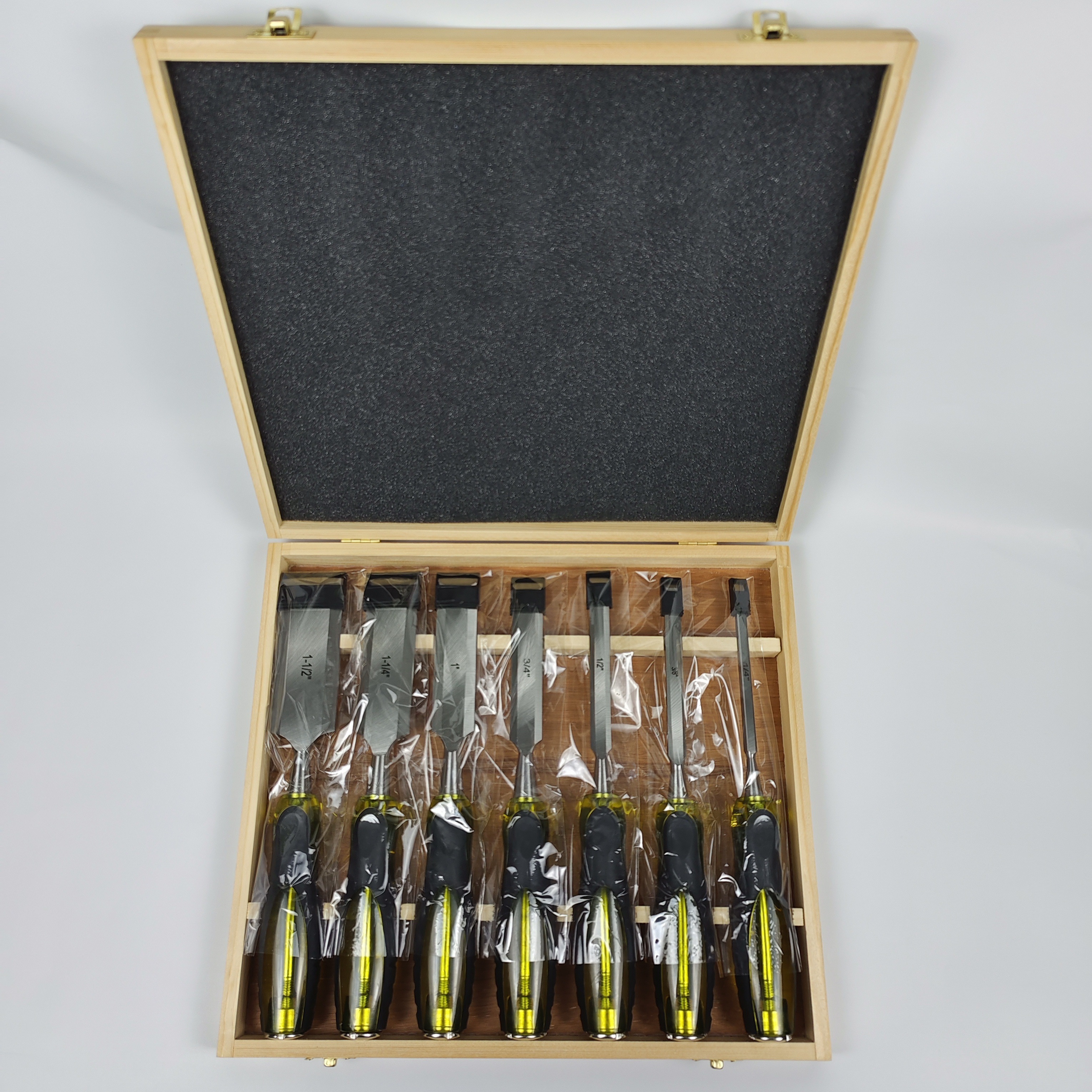 

7-piece Chrome Vanadium Steel Wood Chisel Set With Transparent Through-tang Handles For Woodworking, Durable Striking Caps, Precision Ground Blades - 0.25 To 1.5 Inch