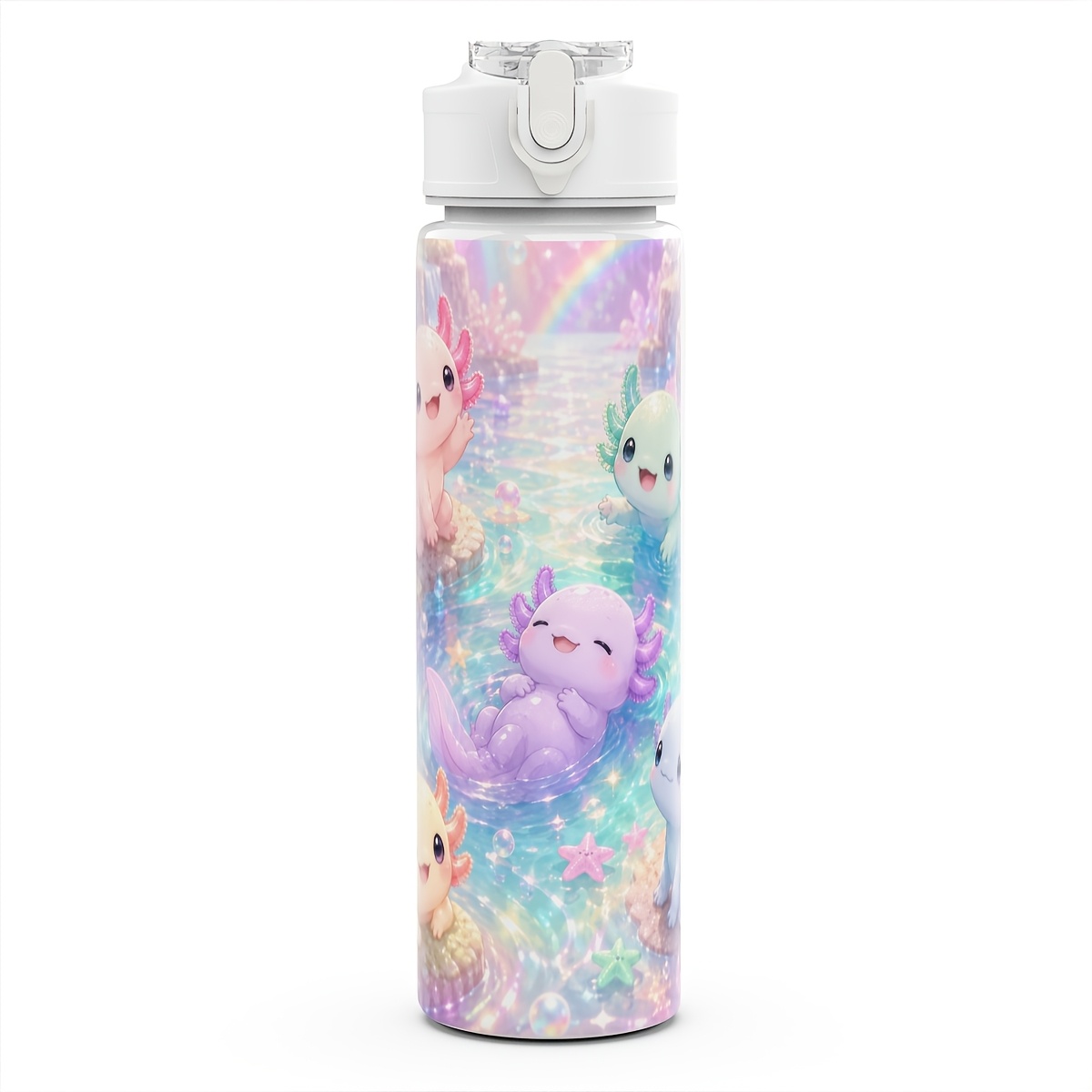 TEMU 1pc Starry Salamander Plastic Water Bottle Cute Printed Design Plastic Sports Bottle Reusable 25oz 750ml Lightweight Leak Proof Travel Drink