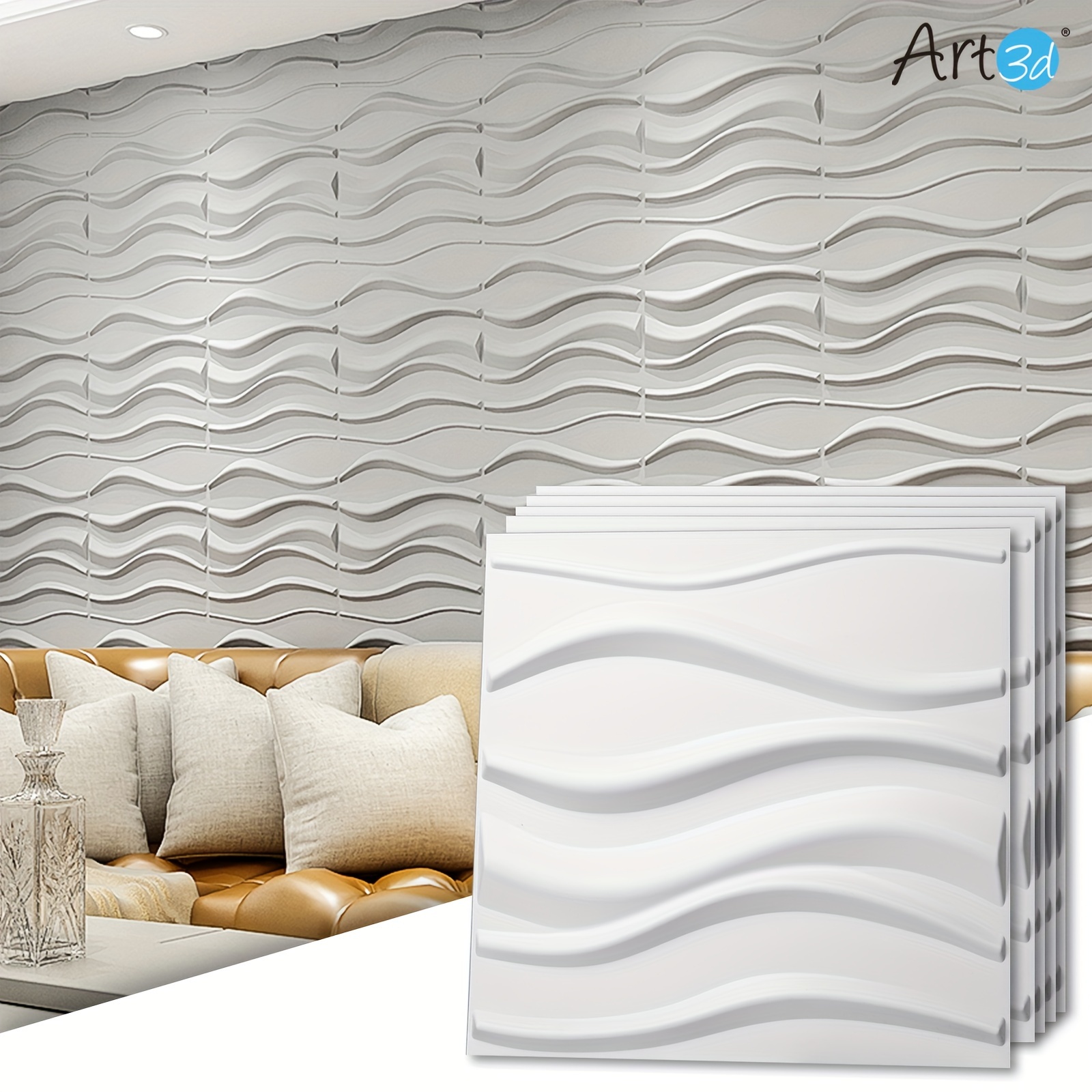 

Art3d Pvc 3d Wall Panel For Interior Wall Decor, Wavy Textured Tile, 12-pack 19.7 X 19.7in, 32 Sq.ft/case