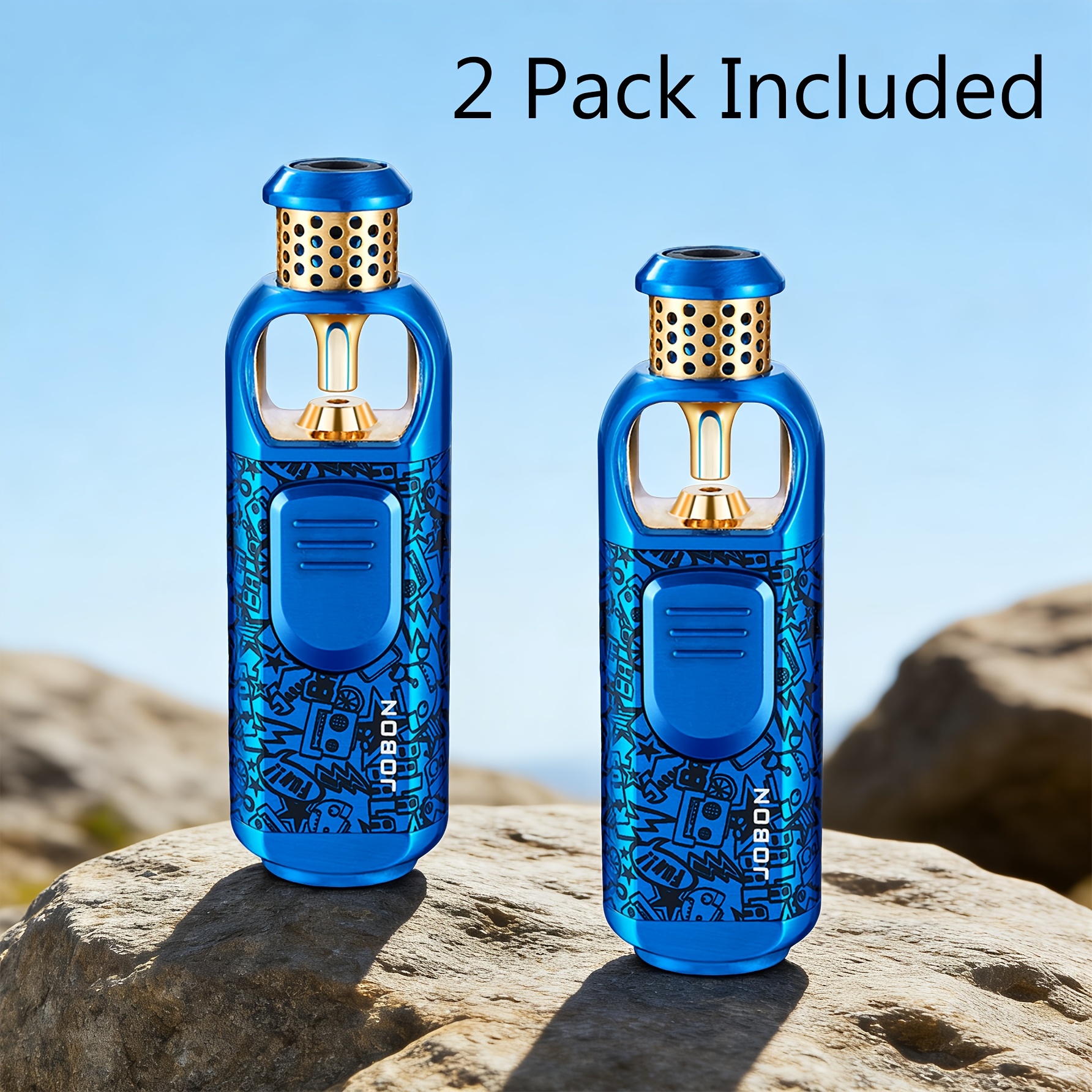 [2 Pack] Alloy Windproof Flame Lighter With Adjustable Flame, Luxury Polished High Pattern For Candle, Camping, Hiking And Barbecue, Ideal Present For Men On Father's Day (no Butane Fuel Included)
