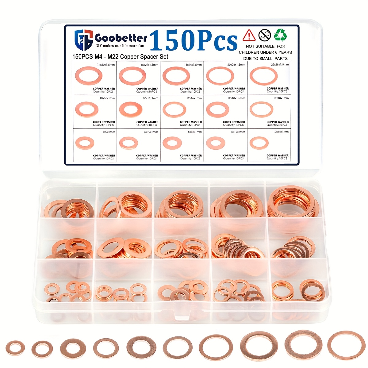 Kit De Rondelles Plates En Cuivre Massif - 80 à 300 Pièces, Assorted, Pour Plomberie, Mécanique - Neuf, Sans Marque