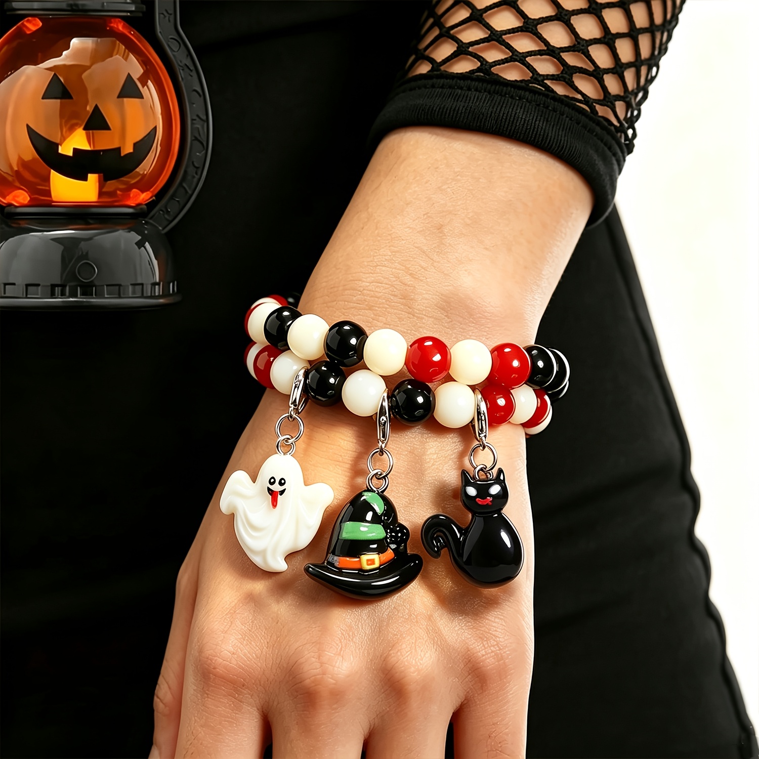 2pcs Gothic Style Round Stone Beaded Bracelet Set