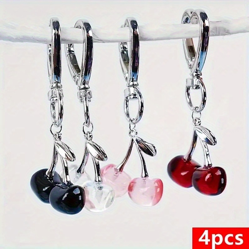 TEMU 4pcs Cherry Key Rings -shaped Alloy Key Chain For Perfect Gift For Women Fashion Cherry Bag Key Chain