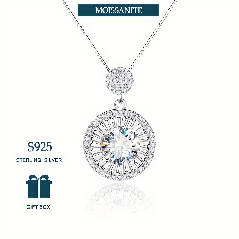 

925 Sterling Silver 2ct Moissanite Round Necklace Fashion Trendy Design Sense Premium Temperament Light Luxury Niche Creative Personality Lively Elegant Gentle Jewelry With Gift Box