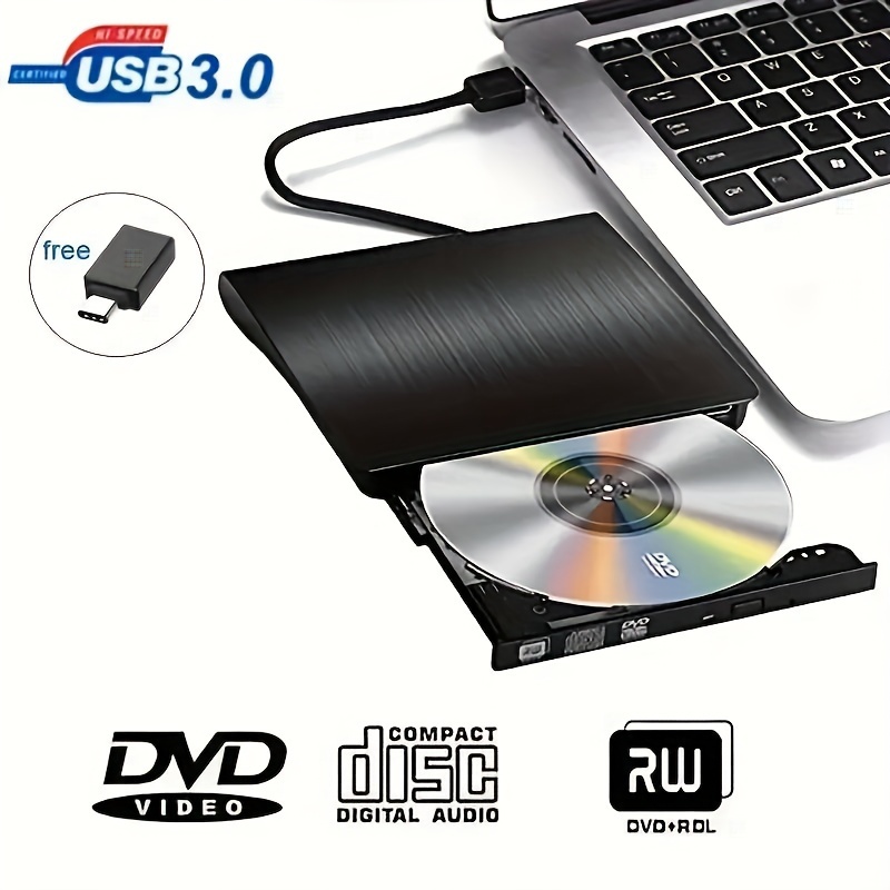 

Lecteur-graveur de CD/DVD externe USB 3.0, brûlé portable pour ordinateur portable PC, compatible avec câble USB 3.0 et USB C, pas de batterie incluse