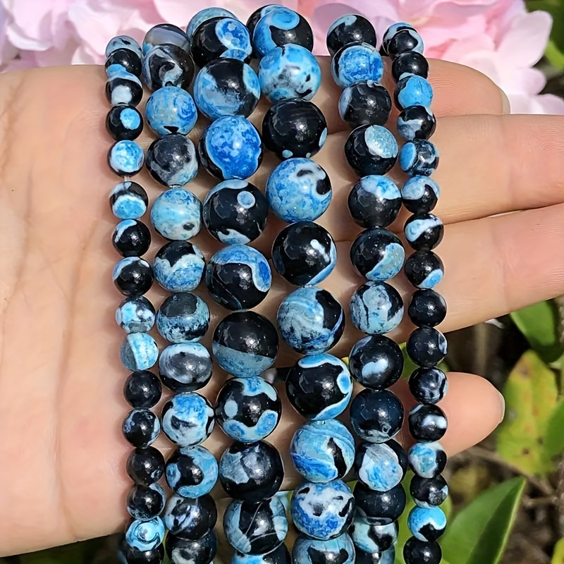 

Blue Dragon Veins Agate Beads, Natural Stone, For Jewelry Making Diy – Bracelets, Necklaces, Keychains, Pen Decor, Lanyard – Crafting Bead Assortment