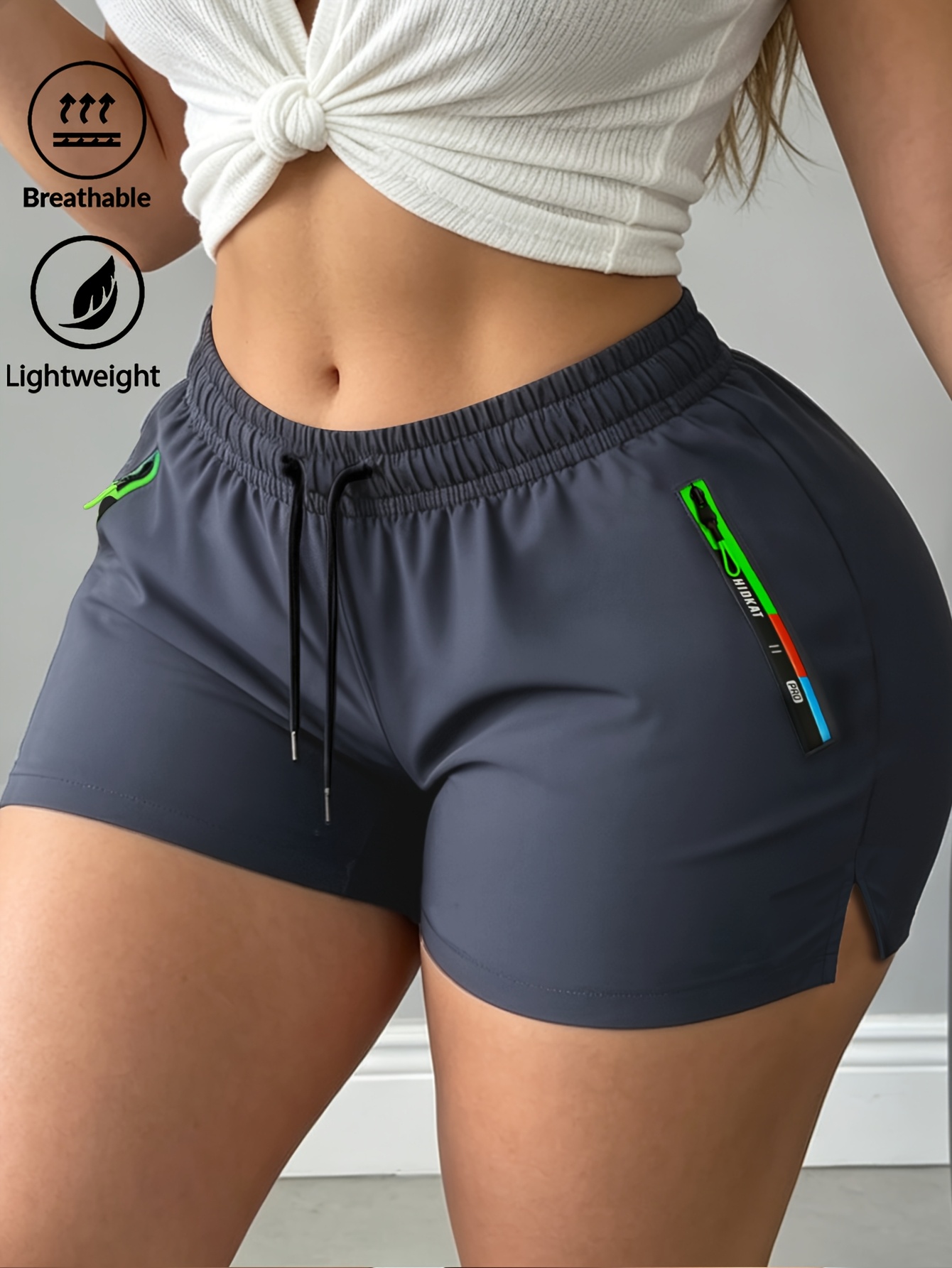 Women's Summer Fashion Casual Sports Three-Quarter Shorts with Drawstring Waist and Multi-Color Zipper, Suitable for Summer Outdoor Leisure, Sports, and Daily Fashion Wear
