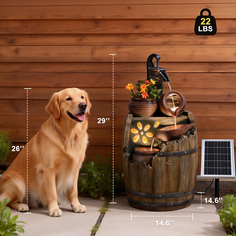 Fuente Solar De Jardín Niño Con Perro | Bomba Sumergible De 1,3 W, Panel Solar, Altura De Agua 50 Cm Y Caudal 180 L/h