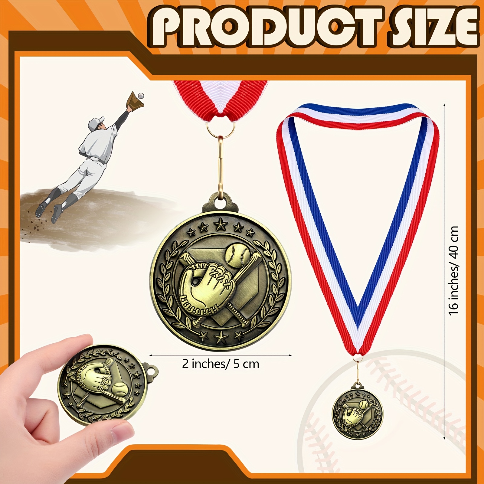 Baseball Trophy Juvale 6-Pack Gold Round Metal 1st Place Medals For All Ages, Participation Awards With 16 Inch Ribbon For Sports, Tournaments, Competitions, 2.5 In Participation Medals - Foto 4