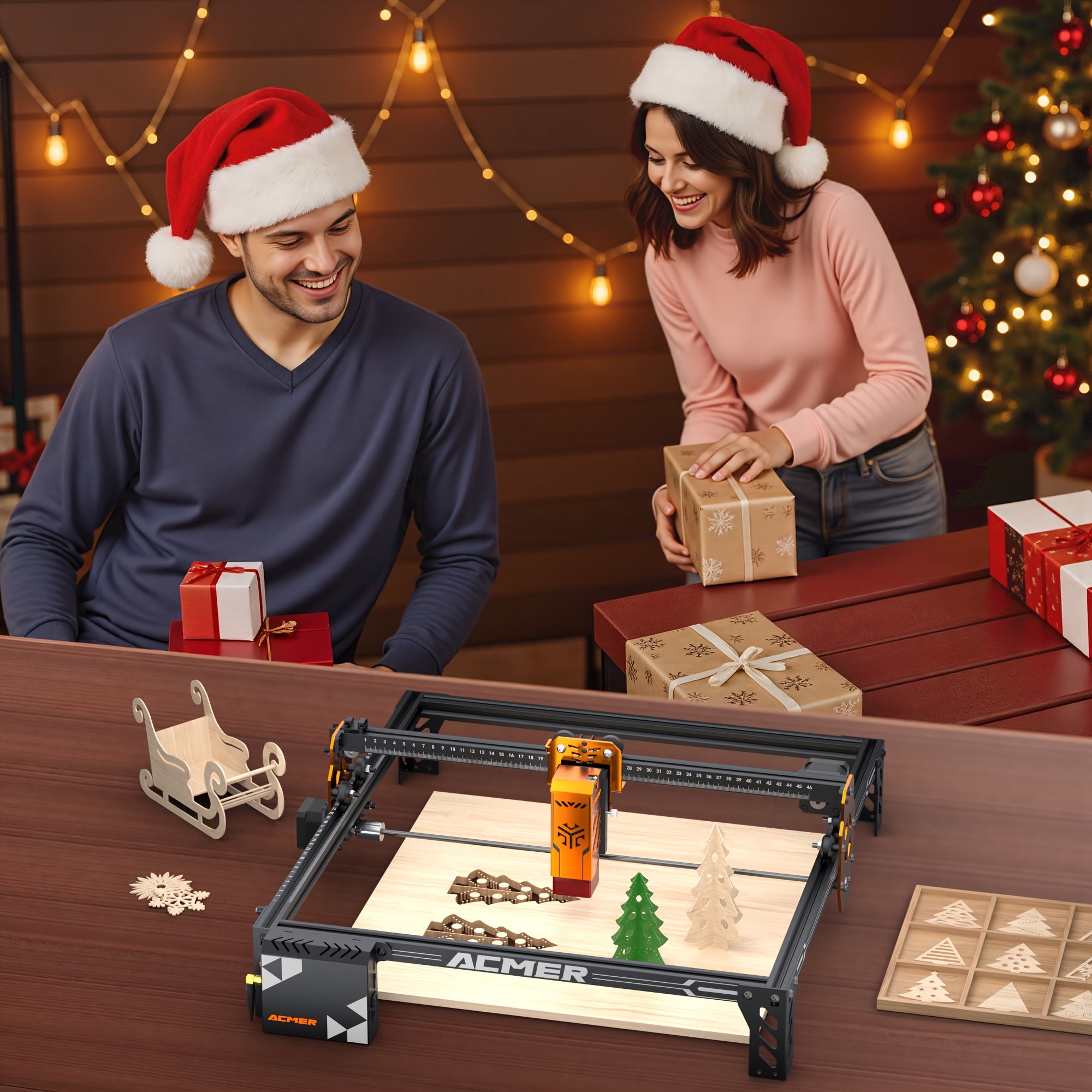 TEMU Great Decorations For Halloween And Christmas: Acmer P1s Engraver, 6w Laser, Lift Module, Wi-fi Module. This Engraver Features 0.01mm Engraving