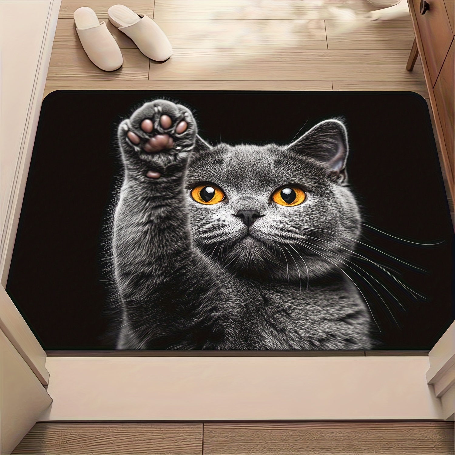 E-shop Britische Kurzhaarkatze Druckfußmatte - Rutschfest, Mikrofaser, Maschinenwaschbarer Polyester Teppich, Geeignet für Schlafzimmer, Wohnzimmer,
