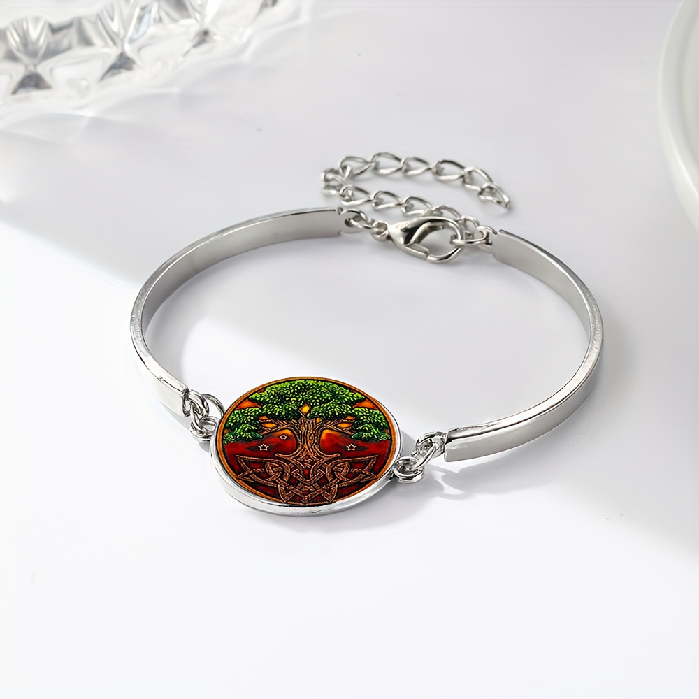 Tree of Life Adjustable Length Bracelet, White Flat Glass Design