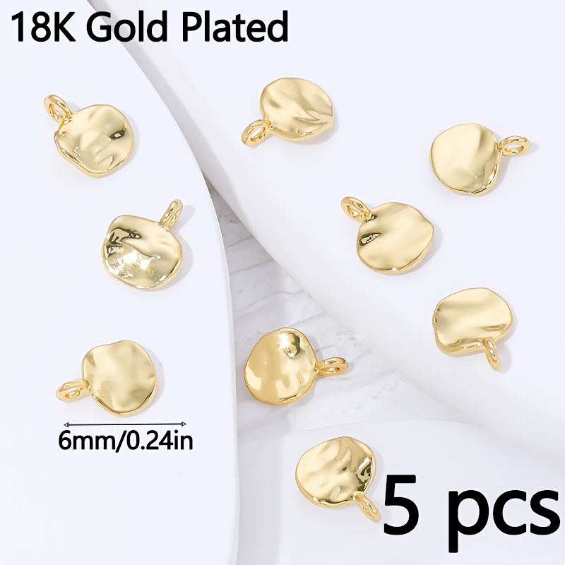 TEMU Juego de 5 Piezas de Dijes Redondos Chapados en Oro de 18K en 2 Tamaños, Adecuados para Hacer Joyería, Colgantes Pequeños para Accesorios DIY,