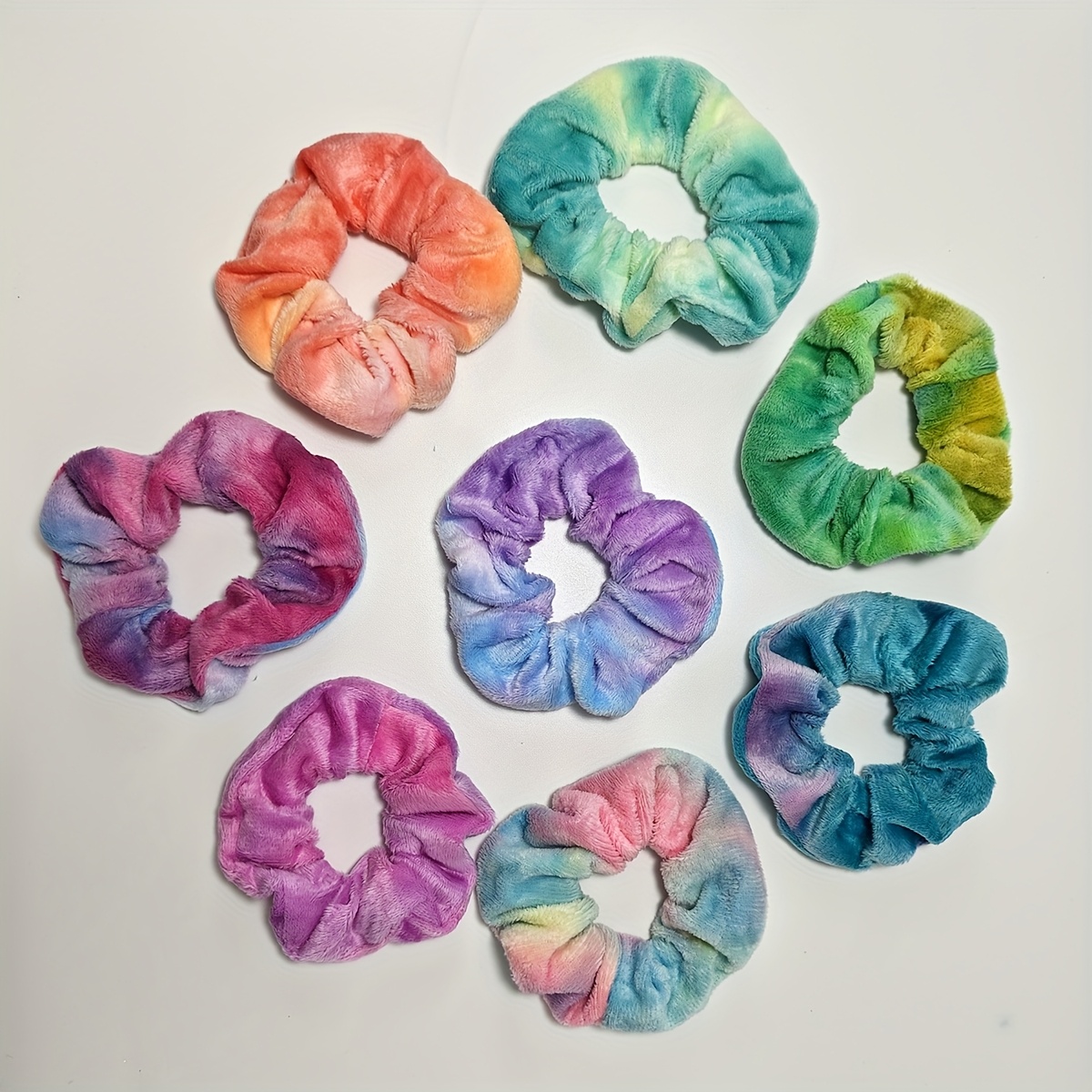Image of 8pcs Autumn And Winter Plush Tie-dye Hair Ties, Hair Ties For Thick Hair, Hairstyle Accessory, Soft Fabric Hairbands