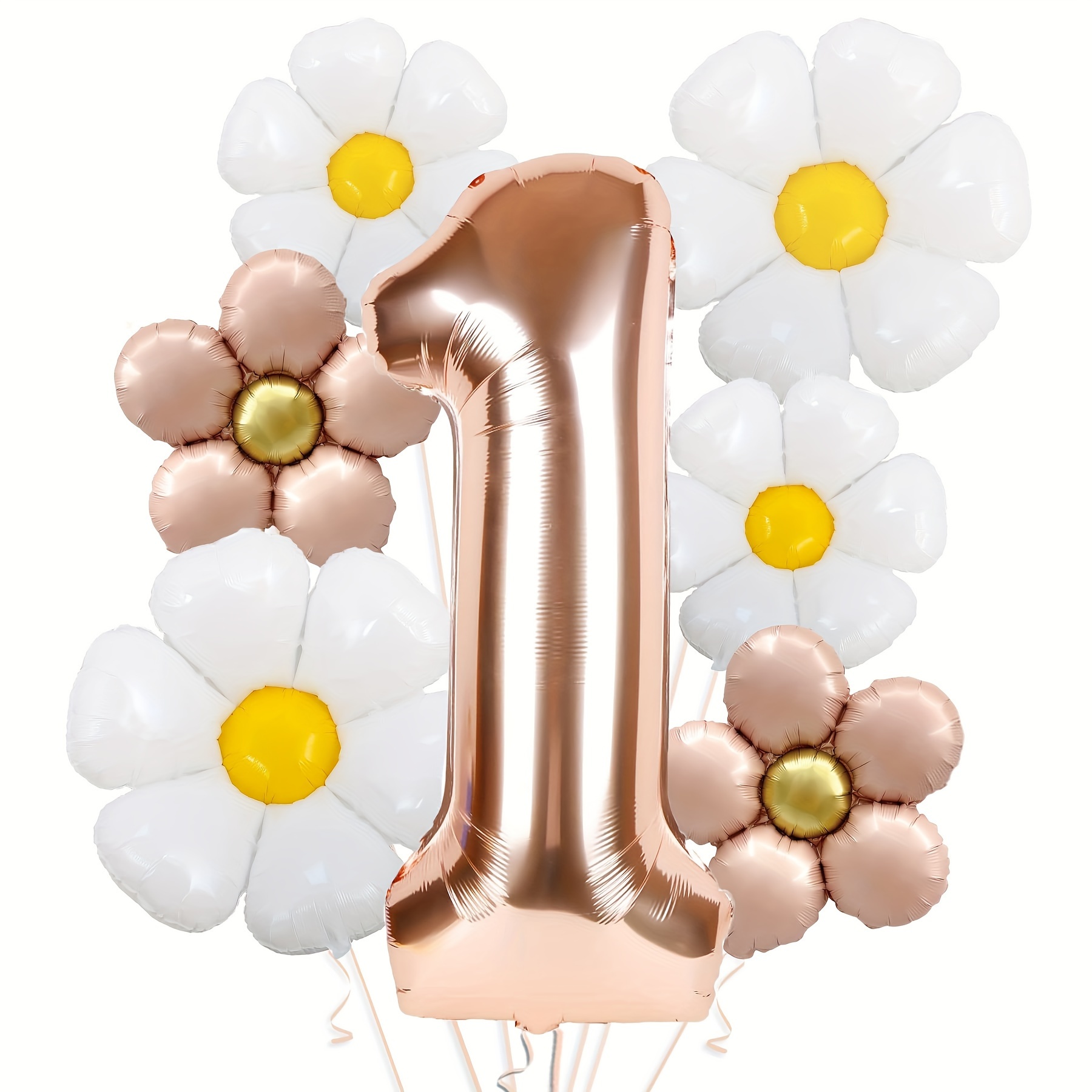 

5pcs/7pcs Décorations Groovy 1 Party, 32" Ballon Doré Rose pour Décoration de Premier Anniversaire 1 Ballons en Aluminium Groovy Daisy pour 1er Anniversaire