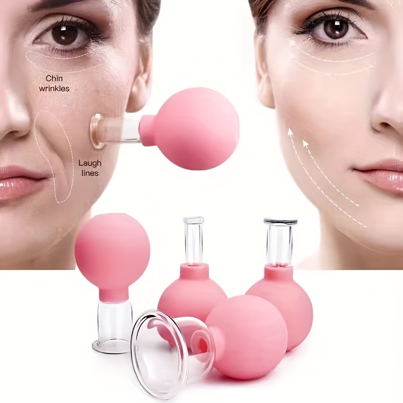 

4-piece Silicone Vacuum Cupping Set For Face & Body - Safe, No-ignition Facial Care For Firming Skin - Gift Box Included