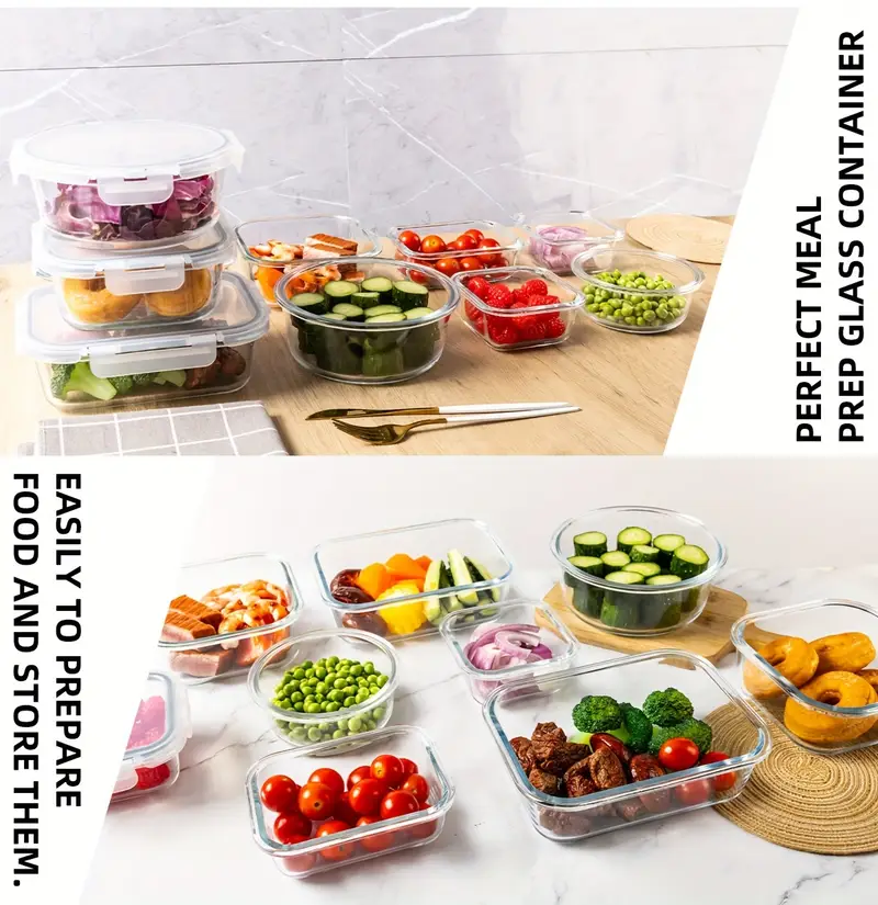 24pcs 12containers 12lids high borosilicate glass food storage containers set glass food meal prep containers with leakproof airtight lids lunch on the go kitchen pantry organizers and storage Product details 4