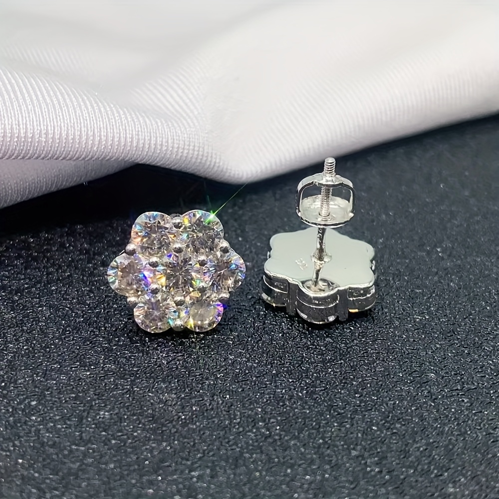 TEMU 925 Silver 4.2 Carat Moissanite Earrings , Men And Women Fashion Trend Elegant Romantic Sweet Fresh Daily Party Valentine's Day, New Year's Gift