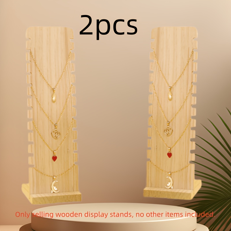 TEMU 2pcs Natural Wood Jewelry Display Stand With Organizer - Solid Pine Wood Tabletop Necklace & Bracelet Hanger, -free Suitable For Home, Boutique,