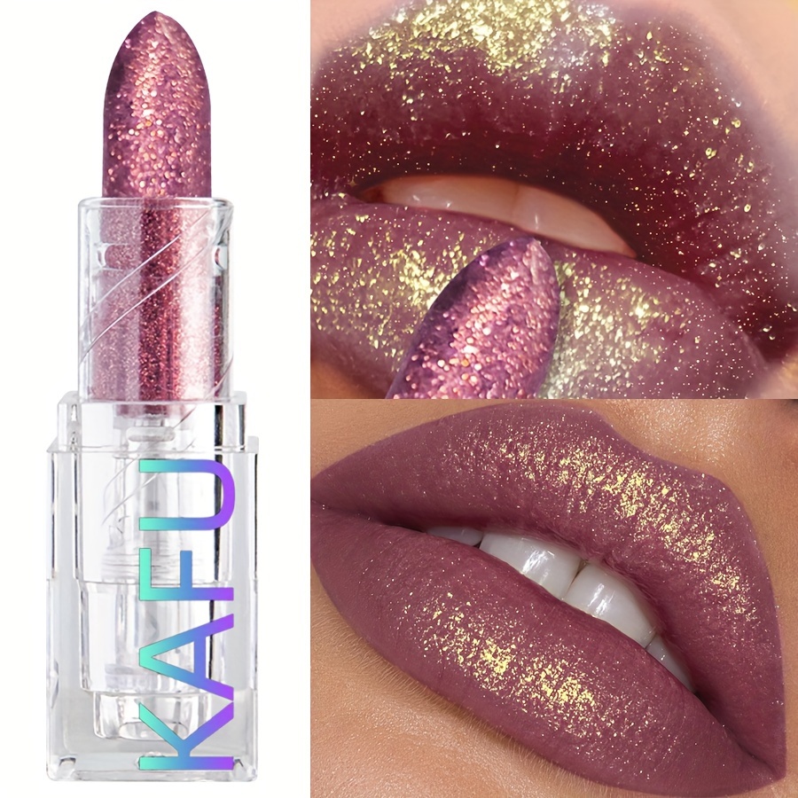 Shining Pearlescent Lipstick, Sparkle, Lipstick, Lip Gloss, Waterproof, Lasting Makeup, Brown Purple