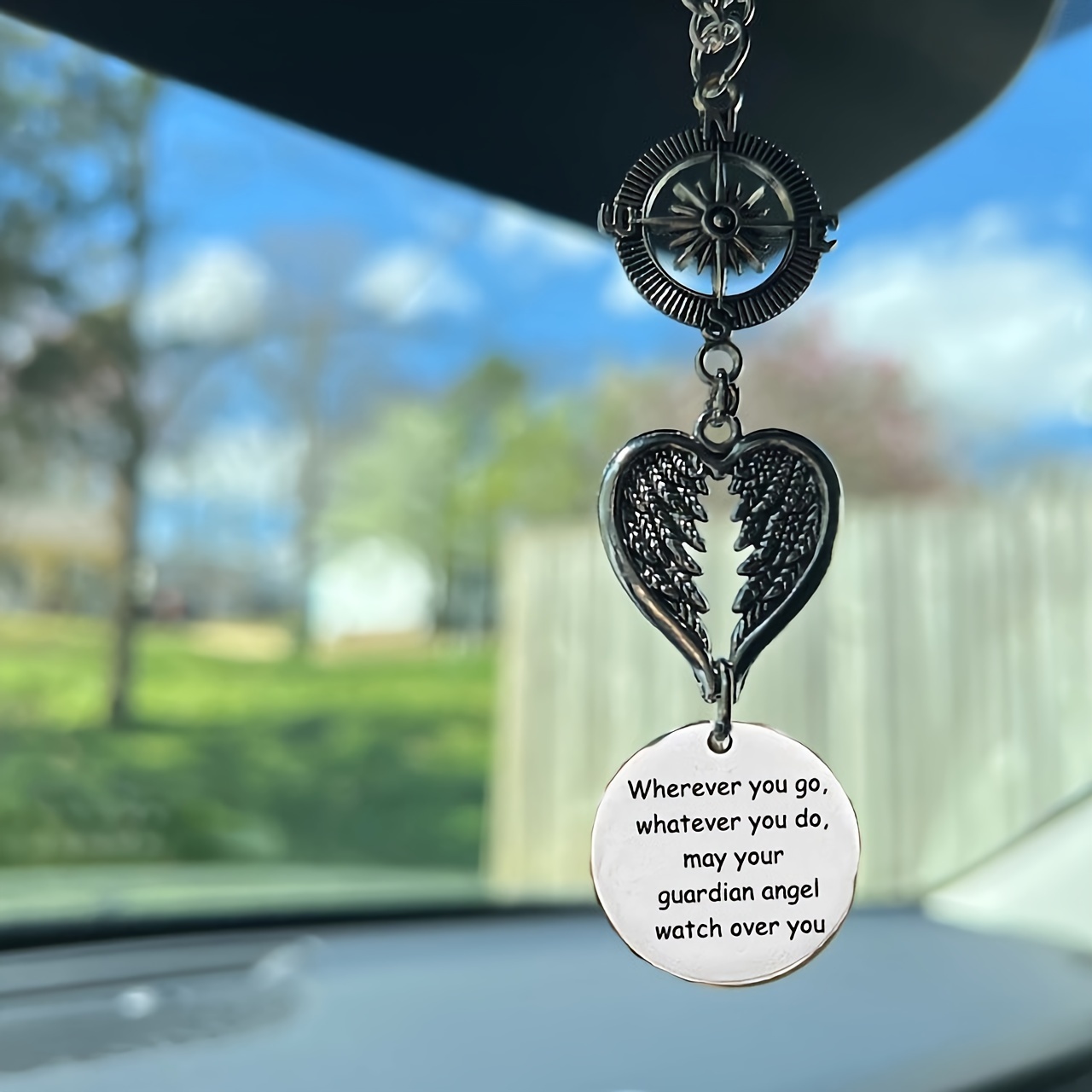 Guardian Angel Wings Car Rearview Mirror Hanging Ornament - Stainless ...